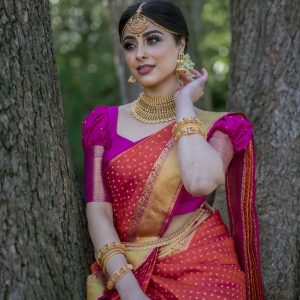 Pastel Flora Hand-Painted Organza Silk Saree